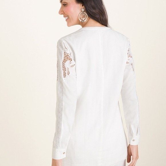 Chico’s crisp white long sleeve tunic jewel neck with cut out lace 3 (US16/18) - Picture 3 of 12